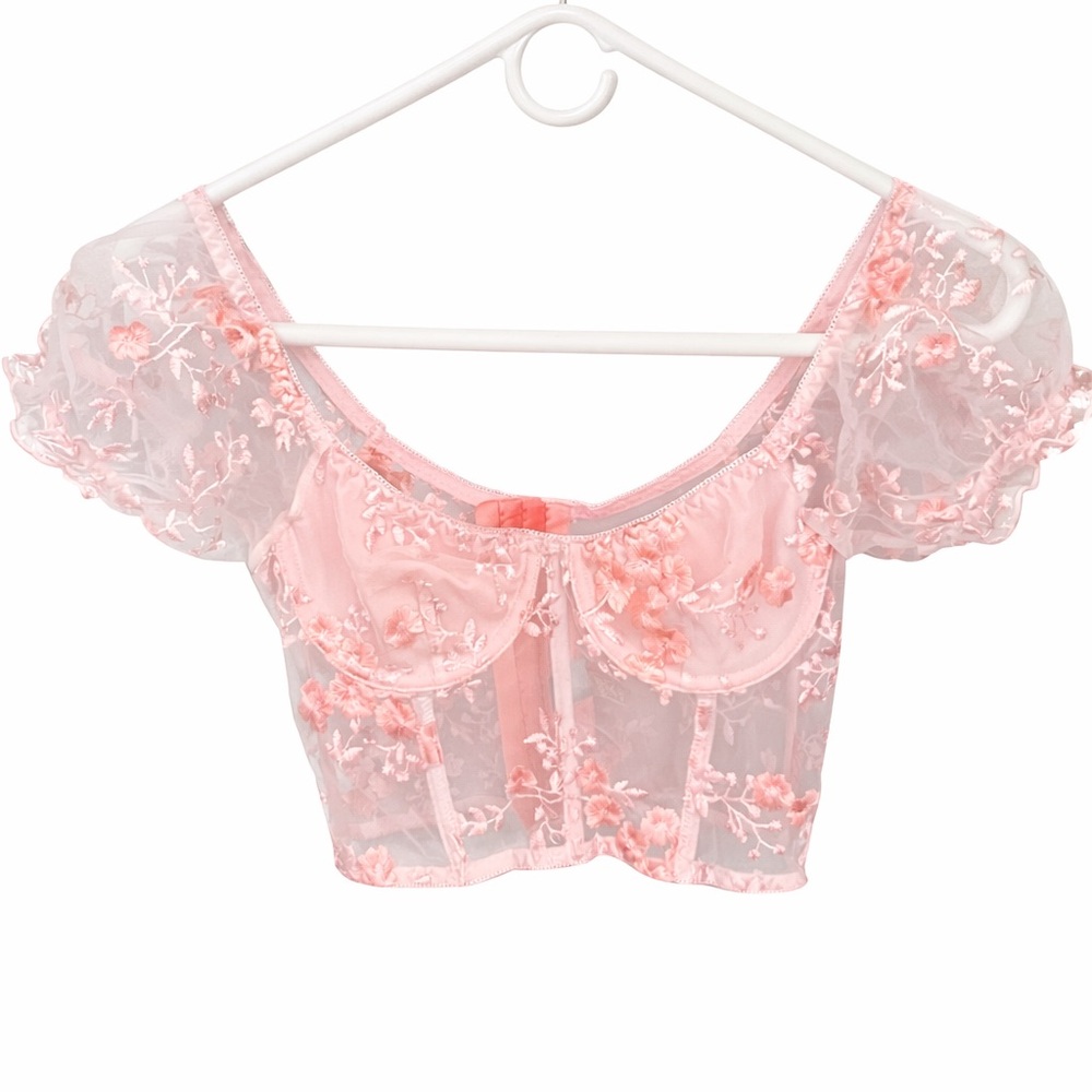 ROMWE Pink Sheer Floral Top
